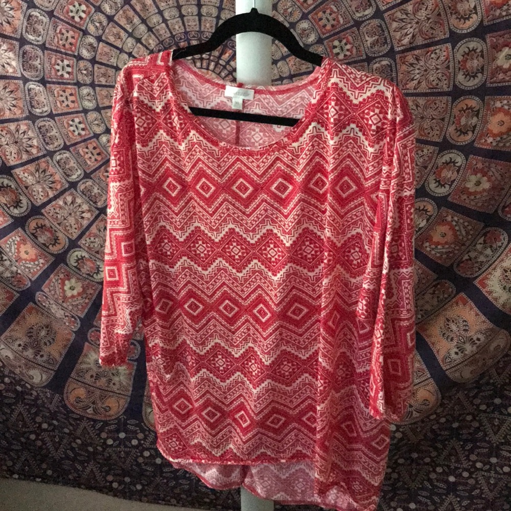 Red patterned knit shirt